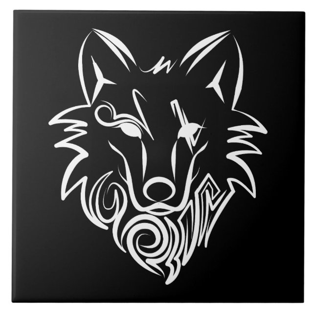 Carreau Loup tribal noir et blanc (Devant)