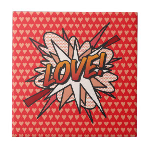 Carreau LOVE Amusant Rétro Bande Dessinée Pop Art