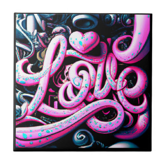 Carreau Love Graffiti rose et noir