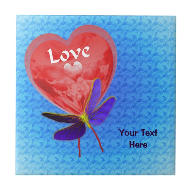 Carreau Love Red Heart Balloon Papillon Tile (Devant)