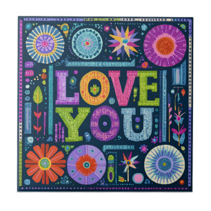 Carreau Love You, design vintage coloré,