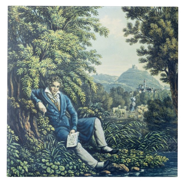 Carreau Ludwig van Beethoven par une rivière (engravin (Devant)