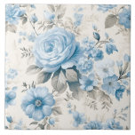 Carreau Lumière Artistique Pastel Roses Bleus<br><div class="desc">Ce design artistique délicat présente des roses,  des fleurs sauvages et des fleurs d'hydrangée bleu pâle,  avec du feuillage de sauge pastel clair sur arrière - plan en coquille d'oeuf.</div>
