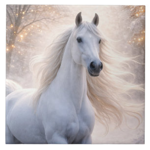 Carreau Lumières de Noël Cheval Blanc Neige Jolie