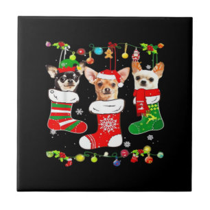 Carreau Lumières de Noël de Chihuahua T-Shirt Classique de