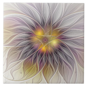 Carreau Lumineuse Fleur colorée, Abstraite Fractale modern