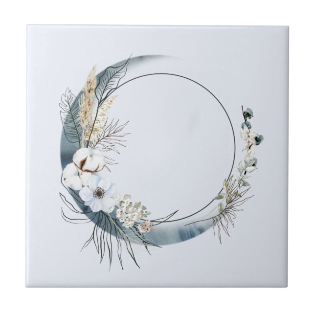 Carreau Lune de croissant bleu avec fleurs blanches (Devant)