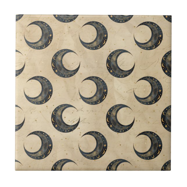 Carreau Lune dorée motif céleste Boho (Devant)