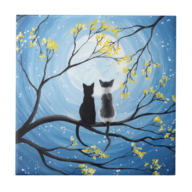 Carreau Lune lunaire avec chats (Devant)