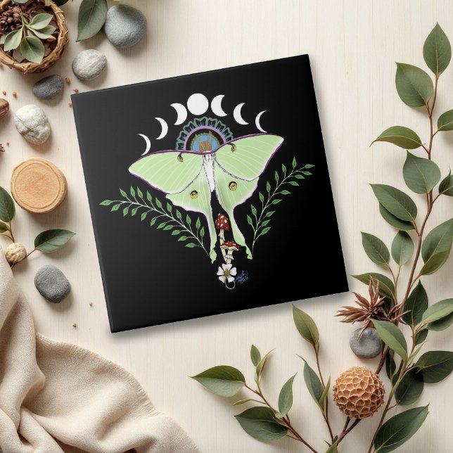 Carreau Lune Papillon Éthéré Vert Mystique Céleste (Créateur téléchargé)