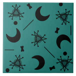 Carreau Lunes et étoiles L'ère atomique Turquoise Abstrait