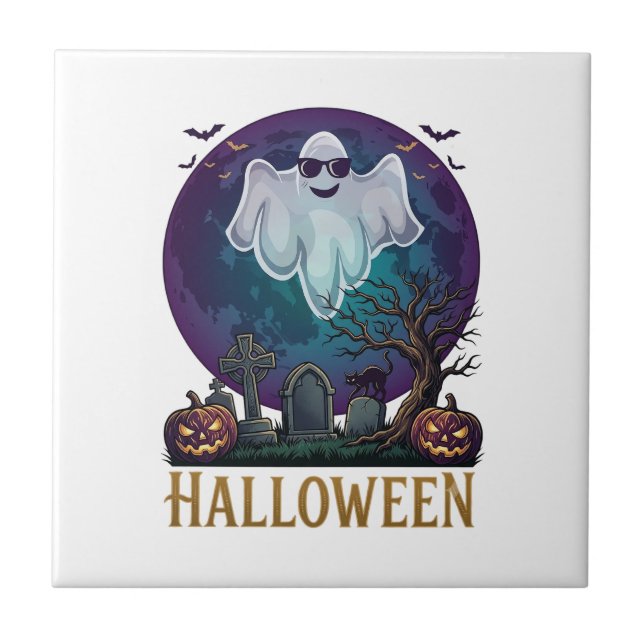 Carreau Lunettes de soleil fantôme Halloween Violet Lune C (Devant)