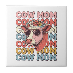 Carreau Lunettes de soleil rétro Cow Mom gravure vintage D