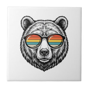 Carreau lunettes de soleil vintage ours graphique vectorie