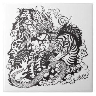 Carreau lutte dragon et tigre