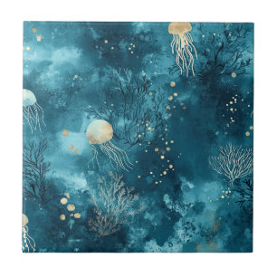 Carreau Lux Océan Méduse & Corail Motif Or (3)