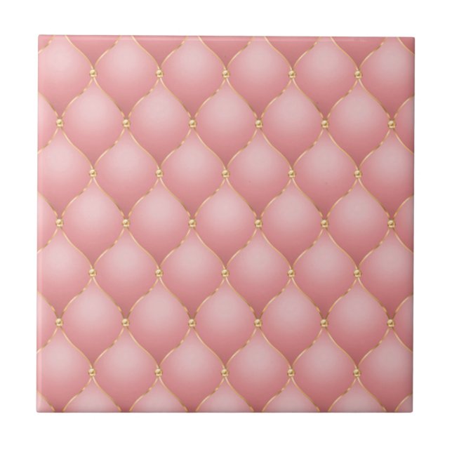 Carreau Luxe Blush Rose Rose Or Diamond Motif Tufted (Devant)