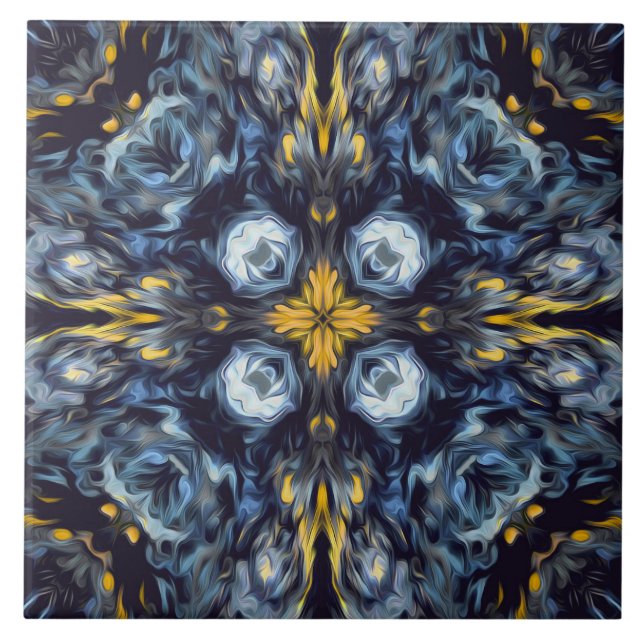 Carreau Luxe, élégant, bleu marine, vintage, détail jaune (Devant)