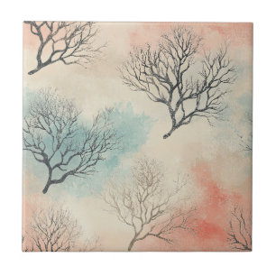 Carreau Luxe Papier Aquarelle Vagues de l'Océan et Corail