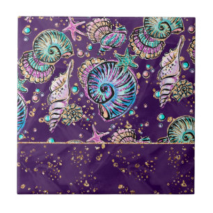 Carreau Luxe violet sous-marine   Dark Pastel Gold Sea Lif
