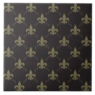 Carreau Luxueux Black Gold Fleur De Lis Motif