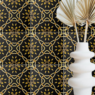 Carreau Luxueux Gold Black Marocain Arabesque Motif