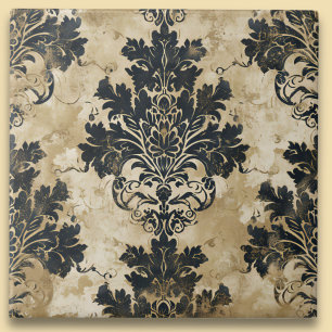 Carreau Luxueux ivoire damassé Elégant noir beige