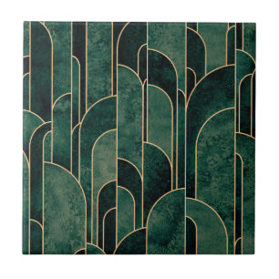 Carreau Luxueux Motif Art déco Vert et Or