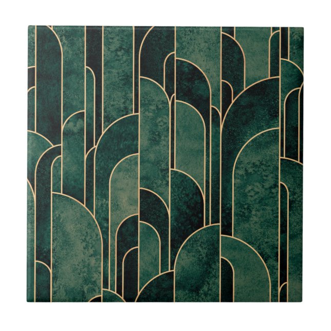 Carreau Luxueux Motif Art déco Vert et Or (Devant)