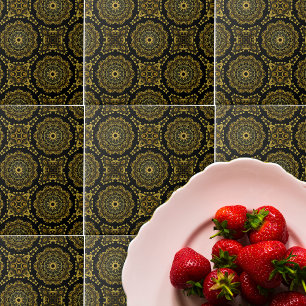 Carreau Luxueux or et noir Motif de mosaïque baroque
