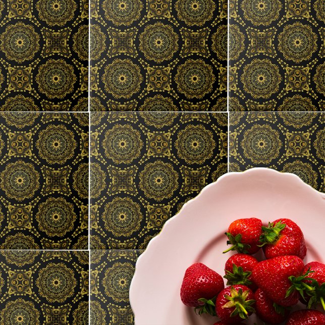 Carreau Luxueux or et noir Motif de mosaïque baroque (Créateur téléchargé)