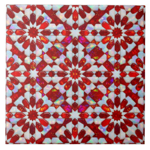 Carreau Luxueux Zellij Marocain Rouge Rubis et Opale Blanc