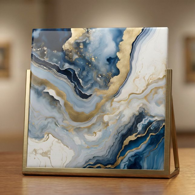 Carreau Luxury Blue and Gold Agate Geode Marble Abstract (Créateur téléchargé)