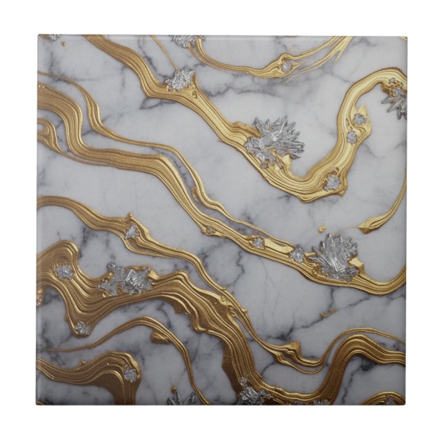 Carreau Luxury Liquid Gold & White Marble Design (Devant)