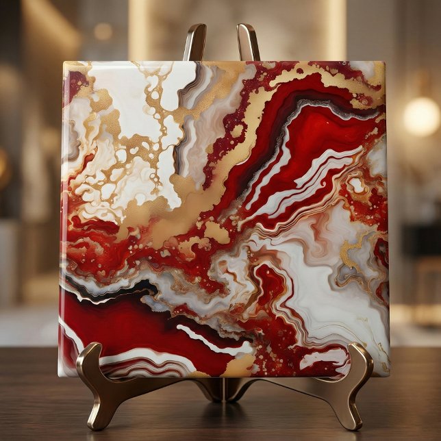 Carreau Luxury Ruby Red Gold Liquid Marble Agate Fluid Art (Créateur téléchargé)