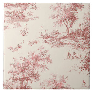 Carreau   Luxury Vintage Blush Pink Ivory ToileJouy French