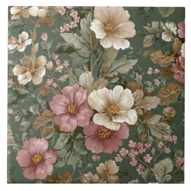 Carreau Luxury Vintage British Classic Cream Flowers (Devant)