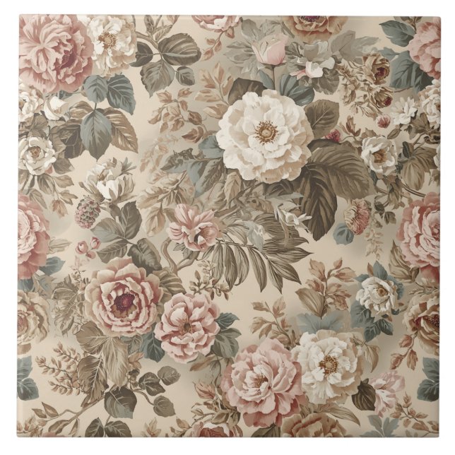 Carreau Luxury Vintage British Victorian Flowers Roses  (Devant)