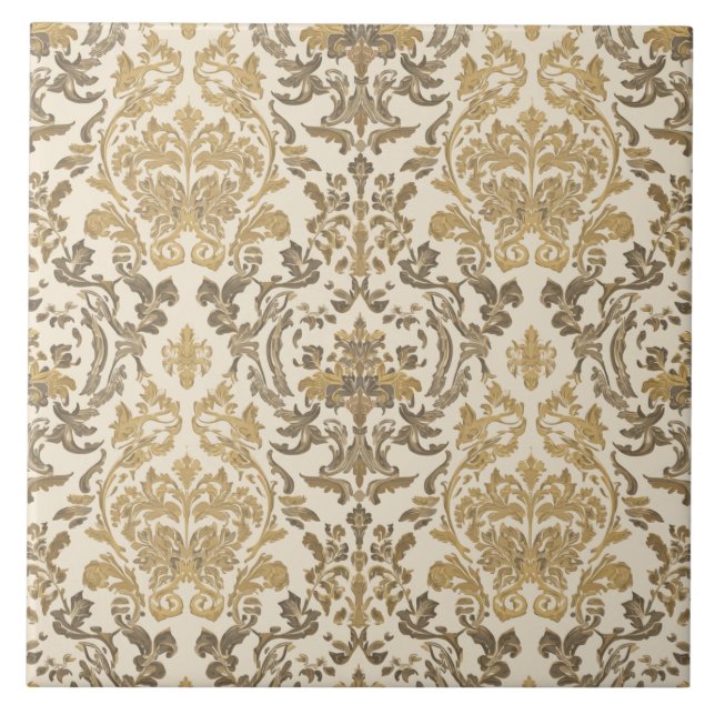 Carreau Luxury Vintage Damask Beige Floral Classic (Devant)