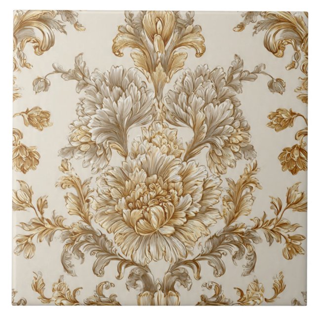 Carreau Luxury Vintage Damask Beige Floral Classic (Devant)