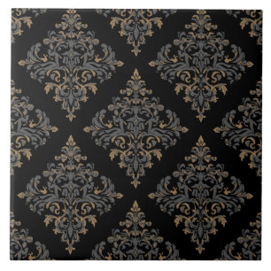 Carreau Luxury Vintage Damask Royal Black Floral Gold