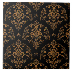 Carreau Luxury Vintage Damask Royal Black Floral Gold