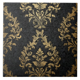 Carreau Luxury Vintage Damask Royal Black Floral Gold
