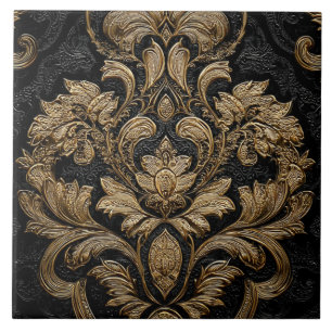 Carreau Luxury Vintage Damask Royal Black Floral Gold