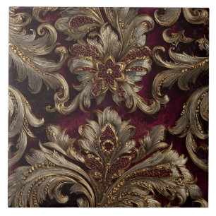 Carreau Luxury Vintage French Baroque Burgundy Gold Floral