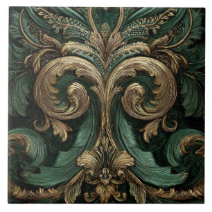 Carreau Luxury Vintage French Baroque Emerald Green Gold
