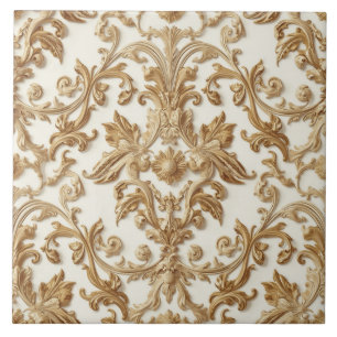 Carreau  Luxury Vintage French Baroque Floral Gold Cream
