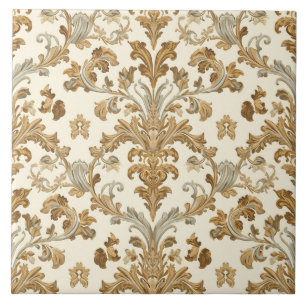 Carreau  Luxury Vintage French Baroque Floral Gold Cream