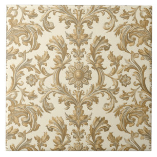 Carreau  Luxury Vintage French Baroque Floral Gold Cream