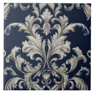 Carreau Luxury Vintage French Baroque Ivory Navy Blue